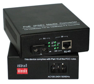 poder dos 10M/100M sobre o conversor dos meios do Ethernet PSE construído fonte em alimentação de DC da C.A./